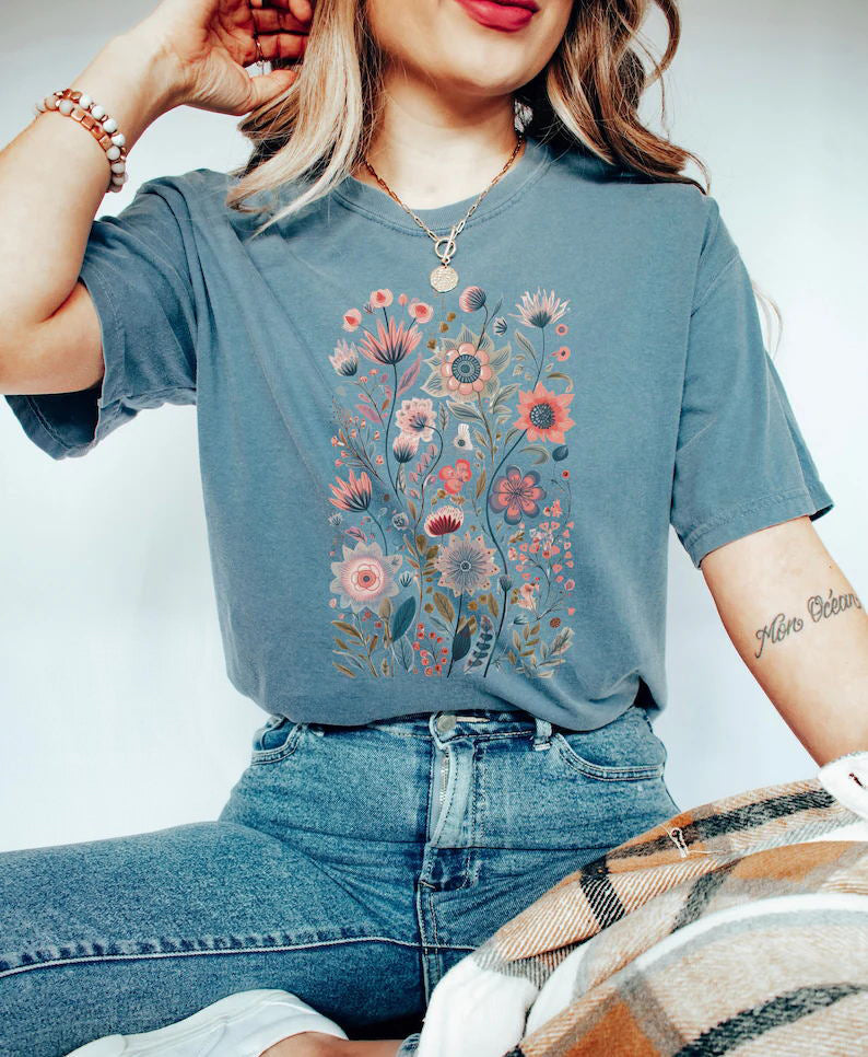 Spring Watercolor Wildflowers Aesthetic Wild Flower Shirt-carlalin