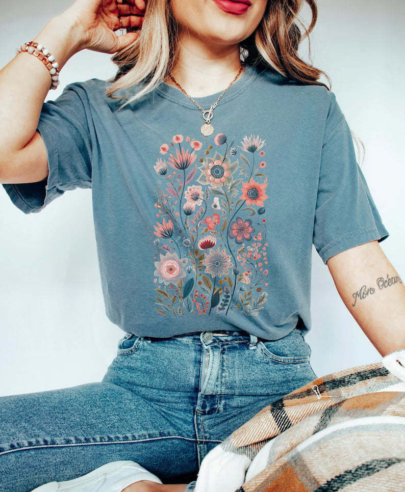 Spring Watercolor Wildflowers Aesthetic Wild Flower Shirt-carlalin