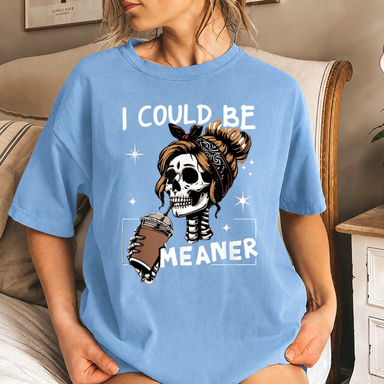 Funny Skull Coffee Lover Graphic Shirt