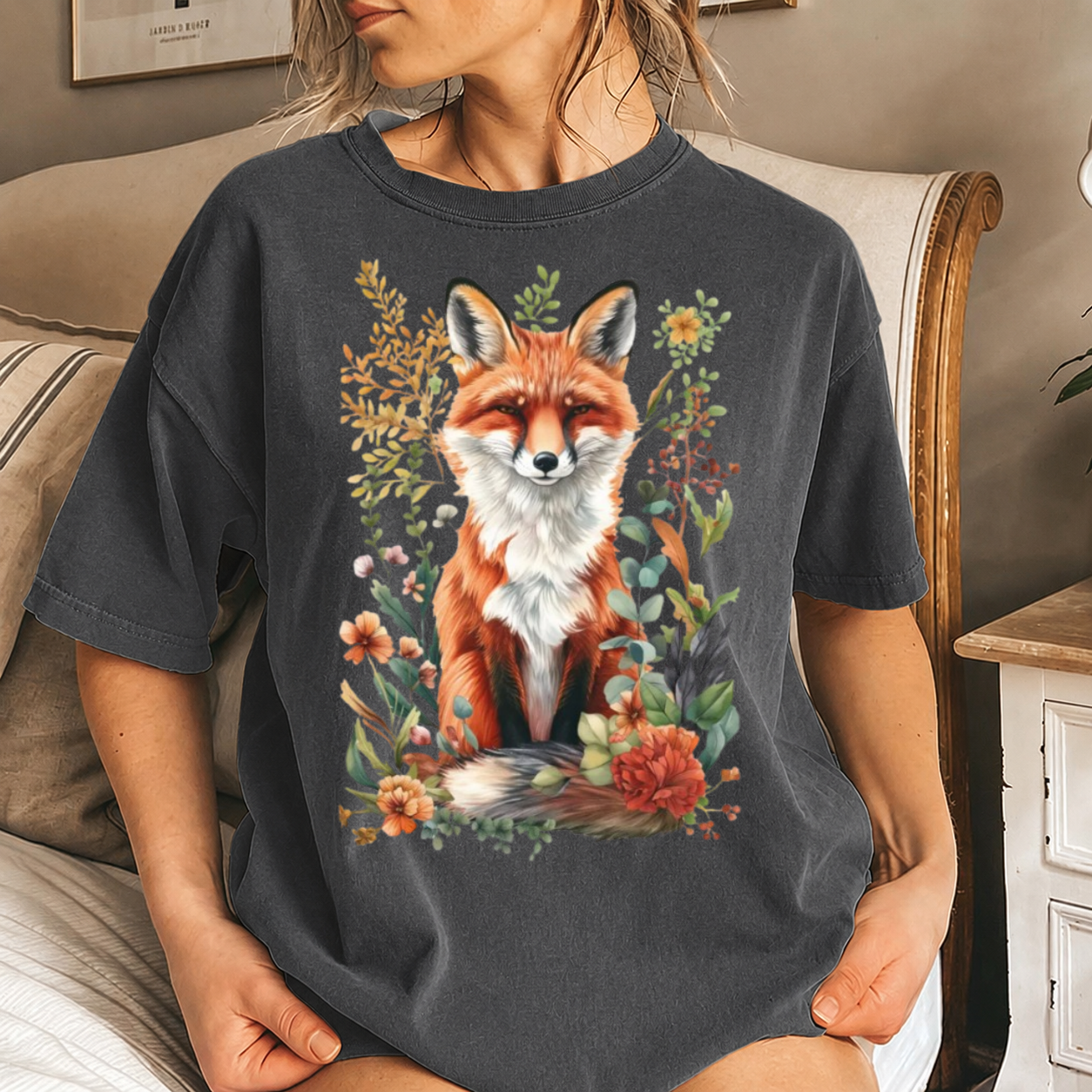 Cottagecore Cute Fox Shirt Vintage Aesthetic Unisex Cotton T-Shirt Goblincore Tee Wildflowers Fairycore Nature Forestcore Cozy Clothing Gift