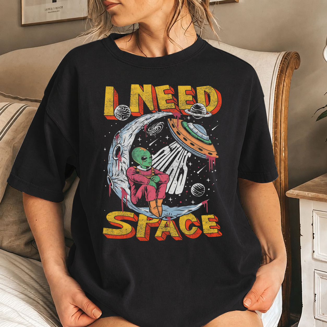 I Need Space Alien UFO Graphic Tee