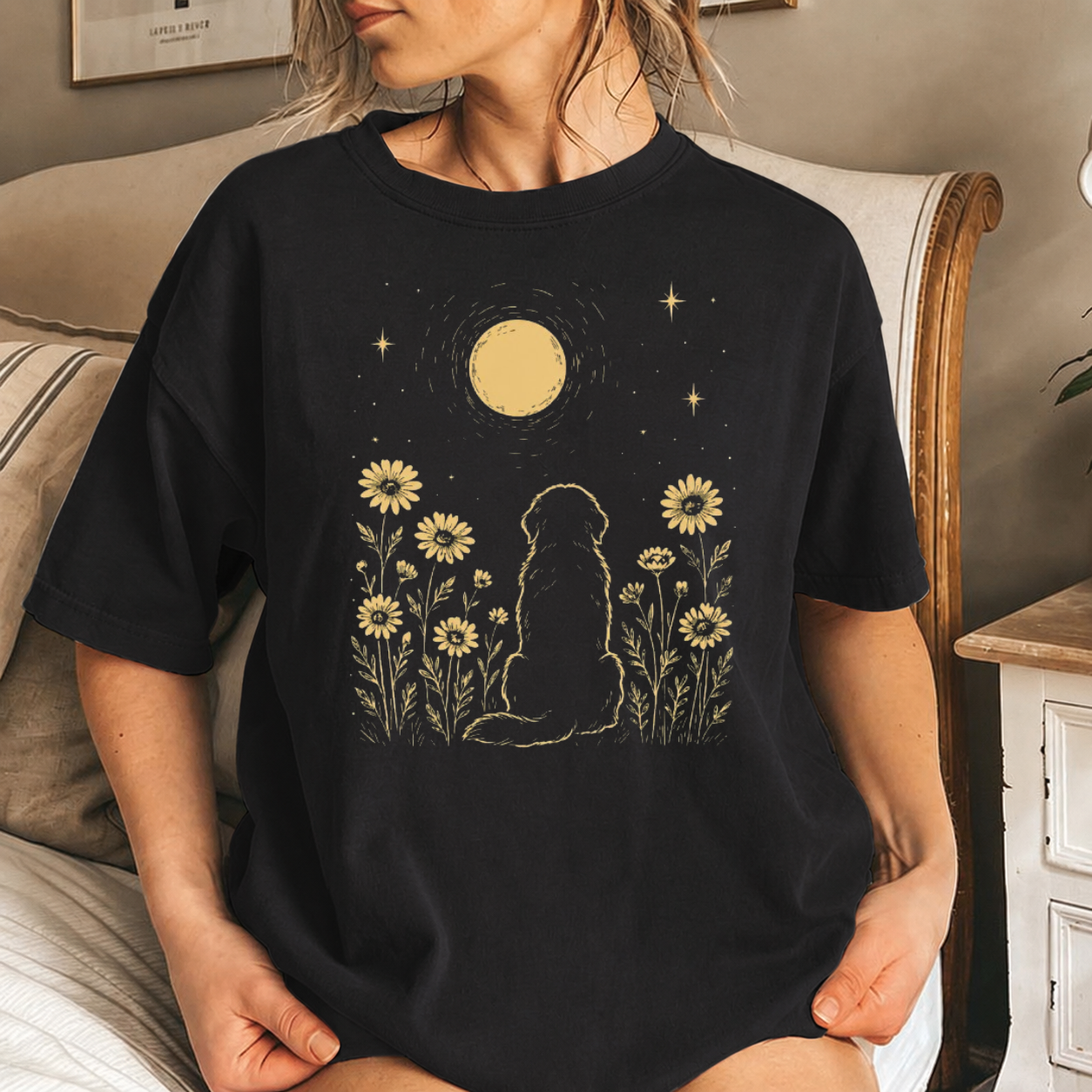 Newfoundland Moon Shirt, Minimalist Boho Newfie Night Flower Tee, Dog Lover Gift