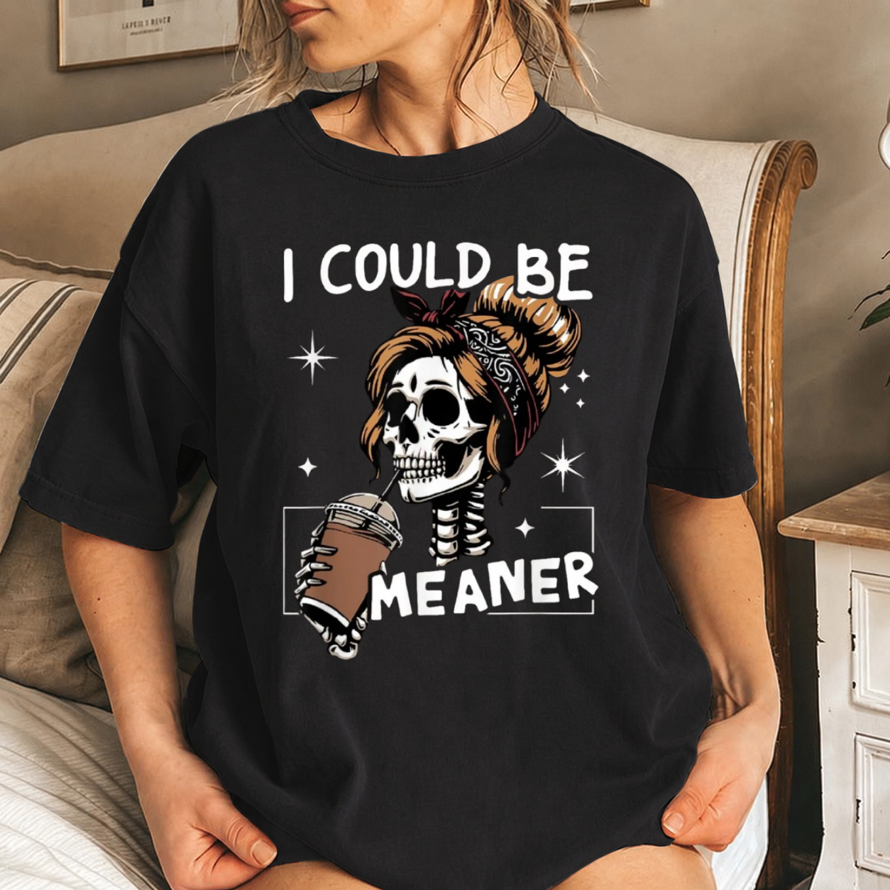 Funny Skull Coffee Lover Graphic Shirt
