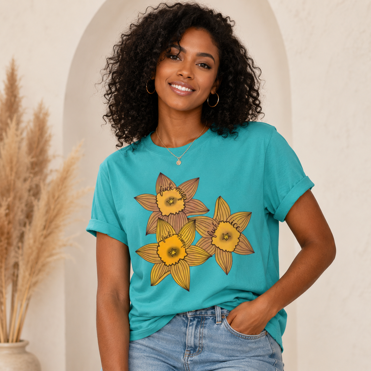 Slightly Subtle Daffodil Trio T-shirt | Yellow Floral Spring Bloom Tee