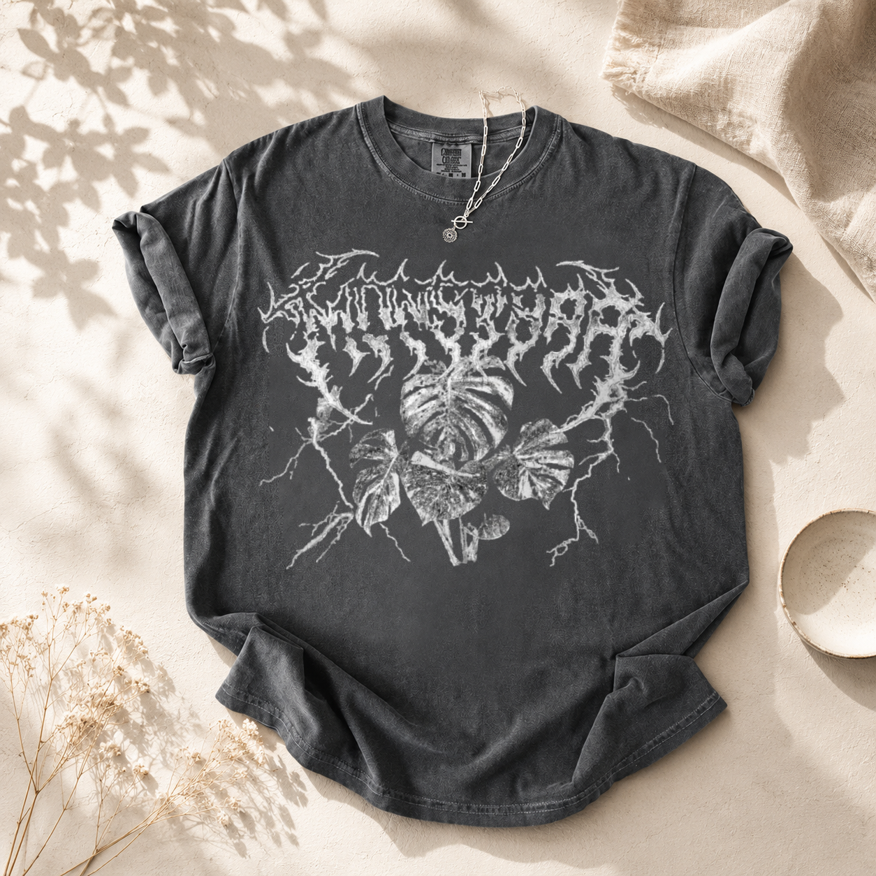 Monstera Black Metal Plant T-Shirt