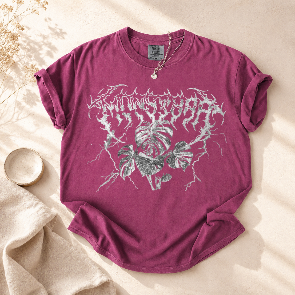 Monstera Black Metal Plant T-Shirt