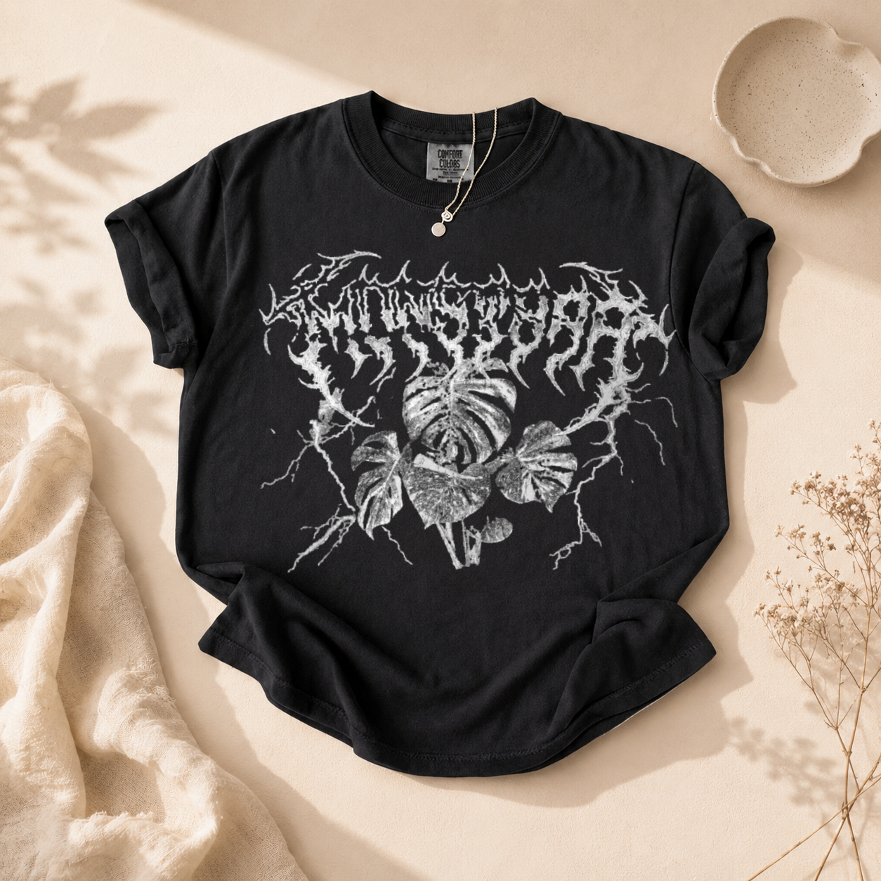 Monstera Black Metal Plant T-Shirt