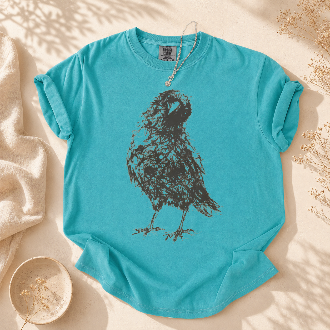 Gothic Raven Tee  Crow Sketch Comfort Colors Shirt  Black Bird Art