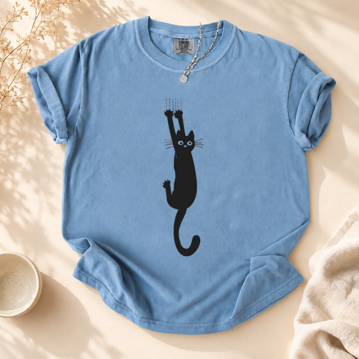 Minimalist Cat Climbing Print Shirt | Quirky Kitten Graphic Summer Tee