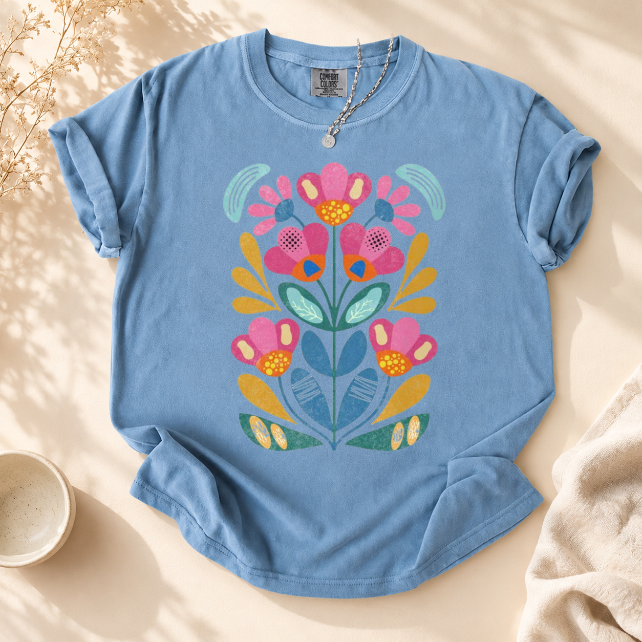 Scandinavian Floral T-Shirt – Nordic Folk Art, Cottagecore Tee
