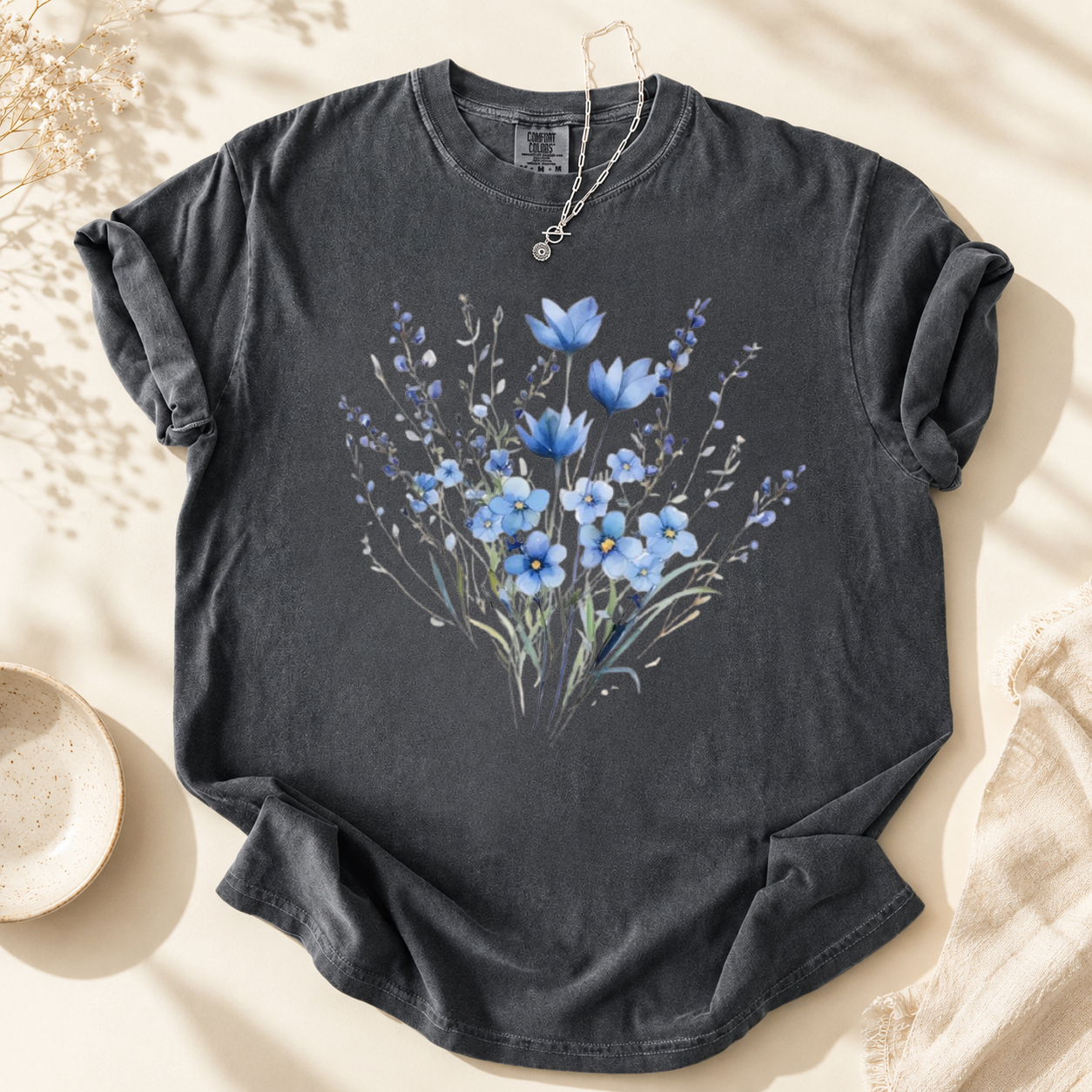 Comfort Colors Blue Flower Bouquet Shirt, Flower Lover Shirt, Retro Floral Shirt, Flower Shirt, Plant Ladies Shirt, Gift for Nature Lover