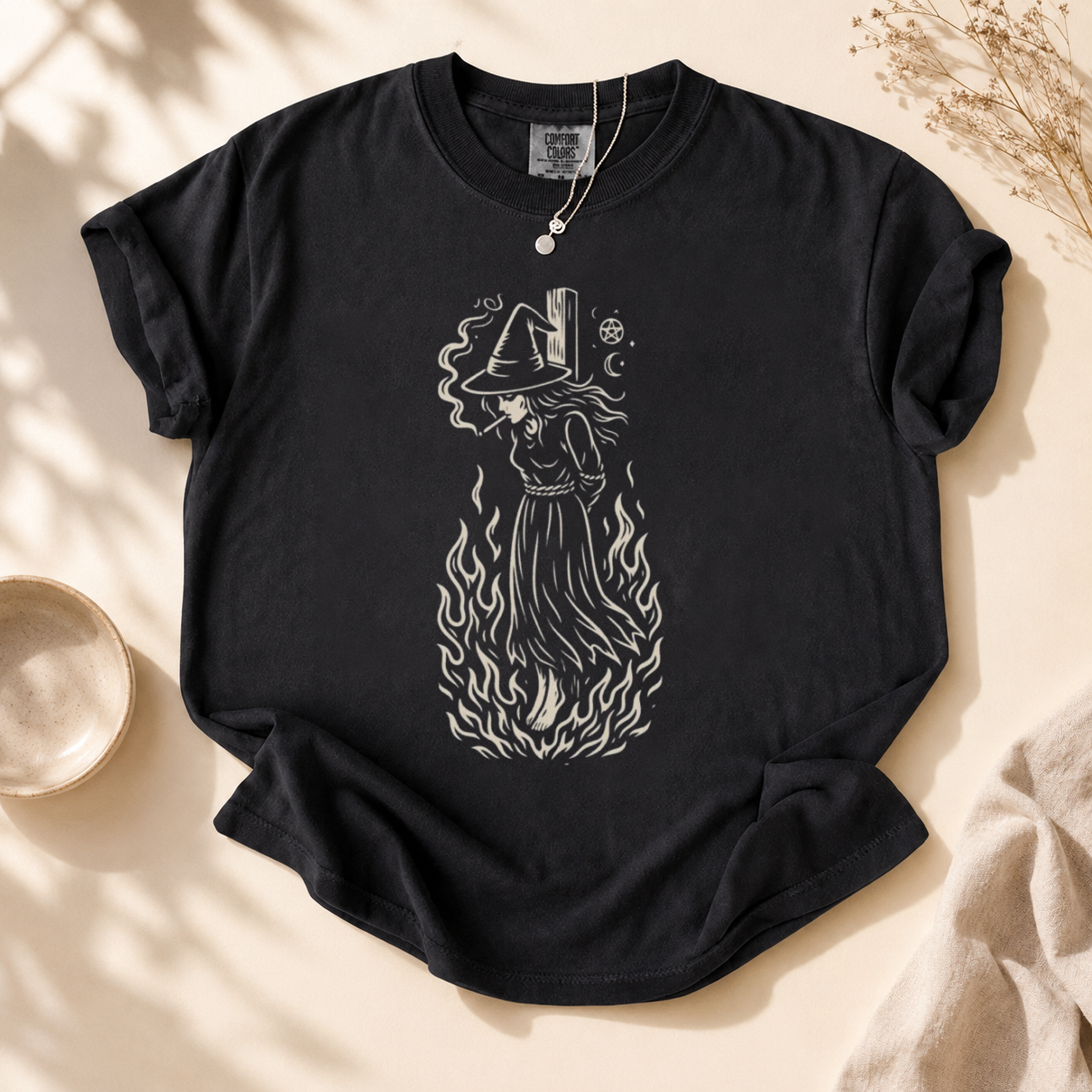 Smoking Witch Burning Comfort Colors T-Shirt, Gothic Occult Tee