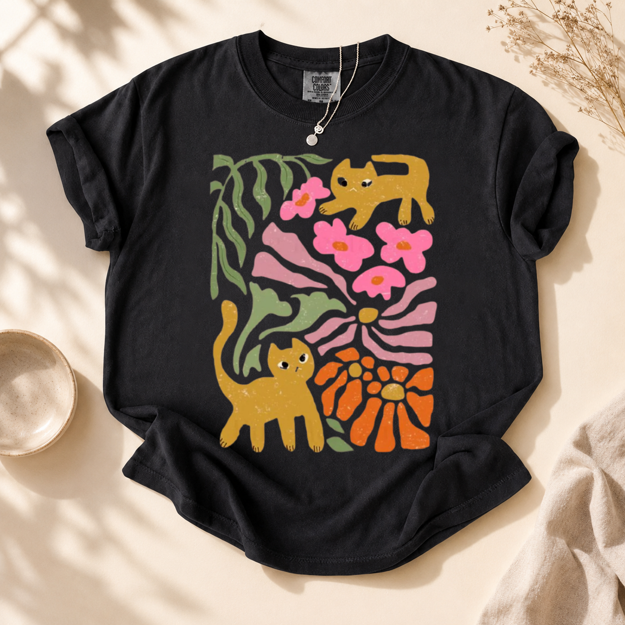 Matisse Cat & Floral T-Shirt, Art Nouveau Graphic Tee