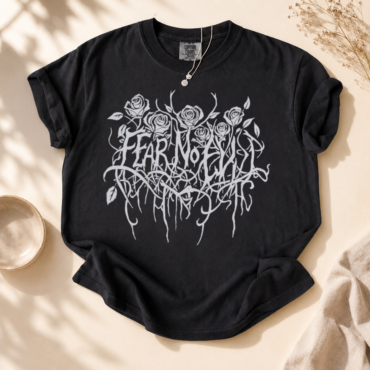 "Fear No Evil" Floral Graphic T-Shirt | Casual Unisex Vintage Graphic Tee