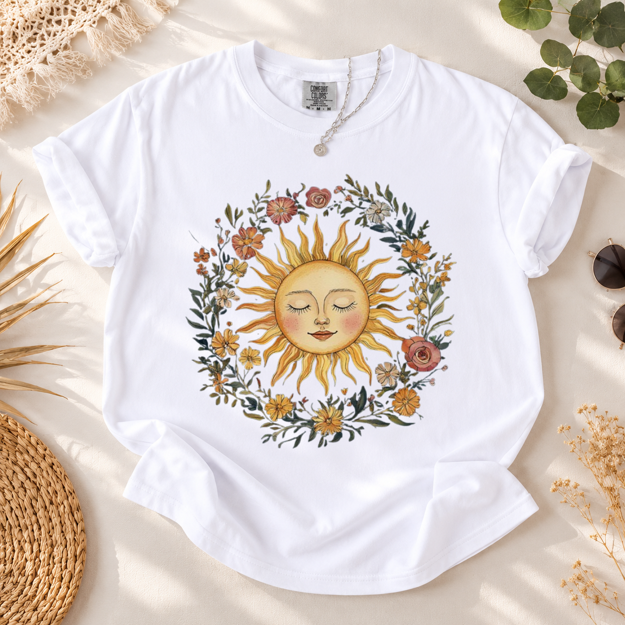 Boho Spiritual Sun T-Shirt, Cute Bohemian Tee, Celestial Hippie Clothing, Vintage Women Clothing, Hippy Clothes, Chic Style, Floral Outfit