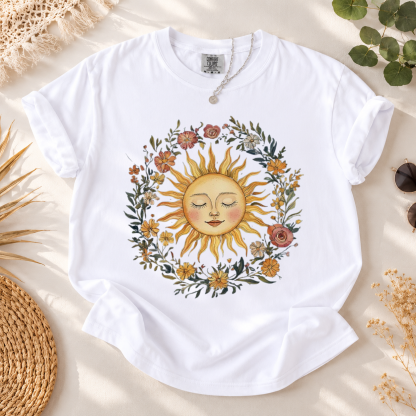 Boho Spiritual Sun T-Shirt, Cute Bohemian Tee, Celestial Hippie Clothing, Vintage Women Clothing, Hippy Clothes, Chic Style, Floral Outfit