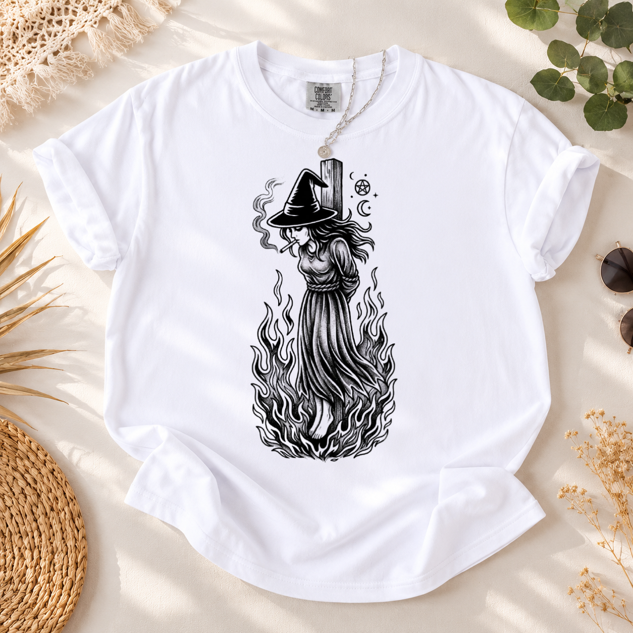 Smoking Witch Burning Comfort Colors T-Shirt, Gothic Occult Tee