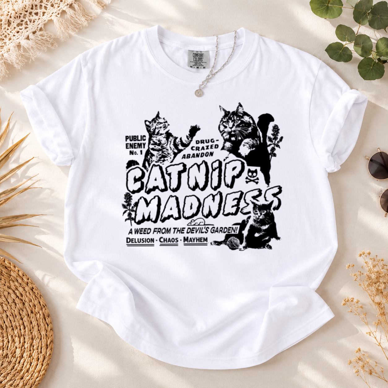 Funny Cat Shirt for Women Men Guys Catnip Madness T Shirt Cool Cute Cat T Shirt Funny Shirt Saying Crazy Kitten Shirt Novelty Graphic Tee