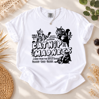 Funny Cat Shirt for Women Men Guys Catnip Madness T Shirt Cool Cute Cat T Shirt Funny Shirt Saying Crazy Kitten Shirt Novelty Graphic Tee
