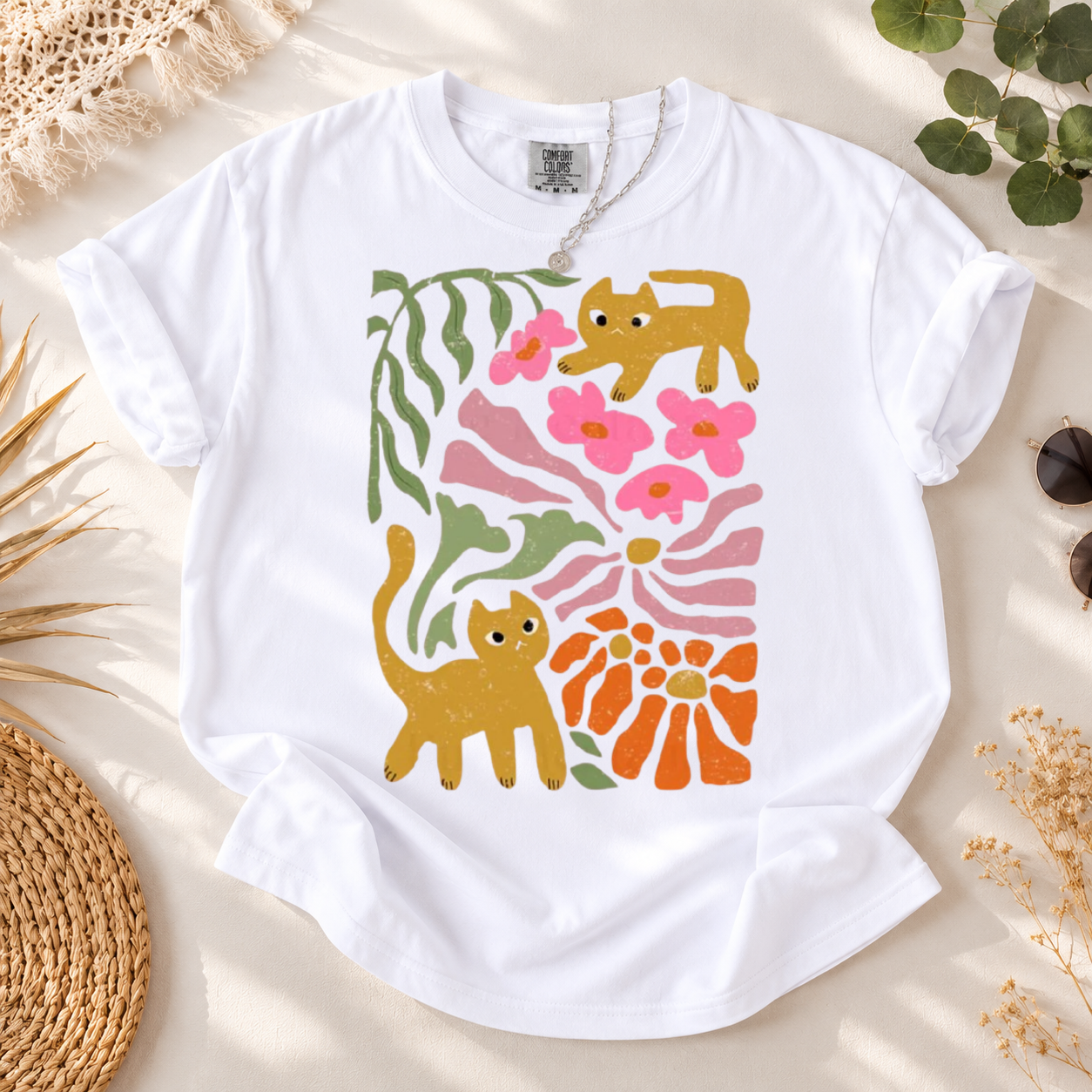 Matisse Cat & Floral T-Shirt, Art Nouveau Graphic Tee