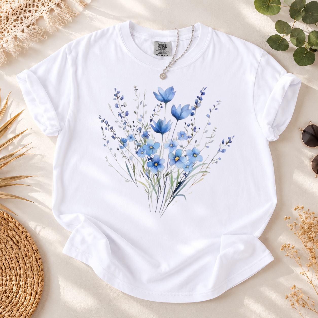 Comfort Colors Blue Flower Bouquet Shirt, Flower Lover Shirt, Retro Floral Shirt, Flower Shirt, Plant Ladies Shirt, Gift for Nature Lover
