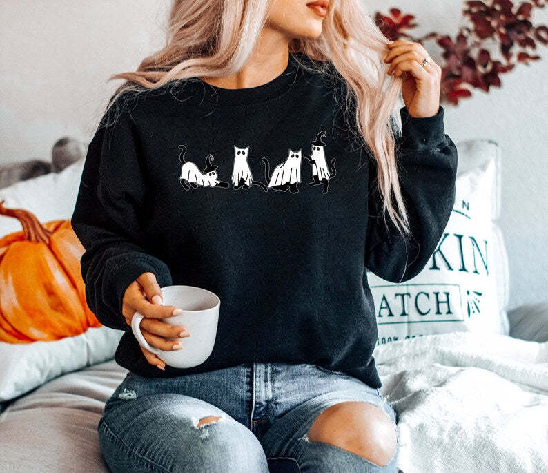 Black Cat Ghost Sweatshirt-carlalin