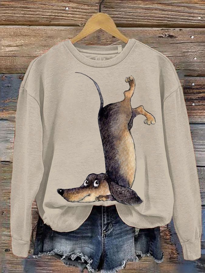 Women's Upside Down Dachshund Print Sweatshirt-carlalin