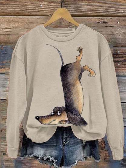 Women's Upside Down Dachshund Print Sweatshirt-carlalin