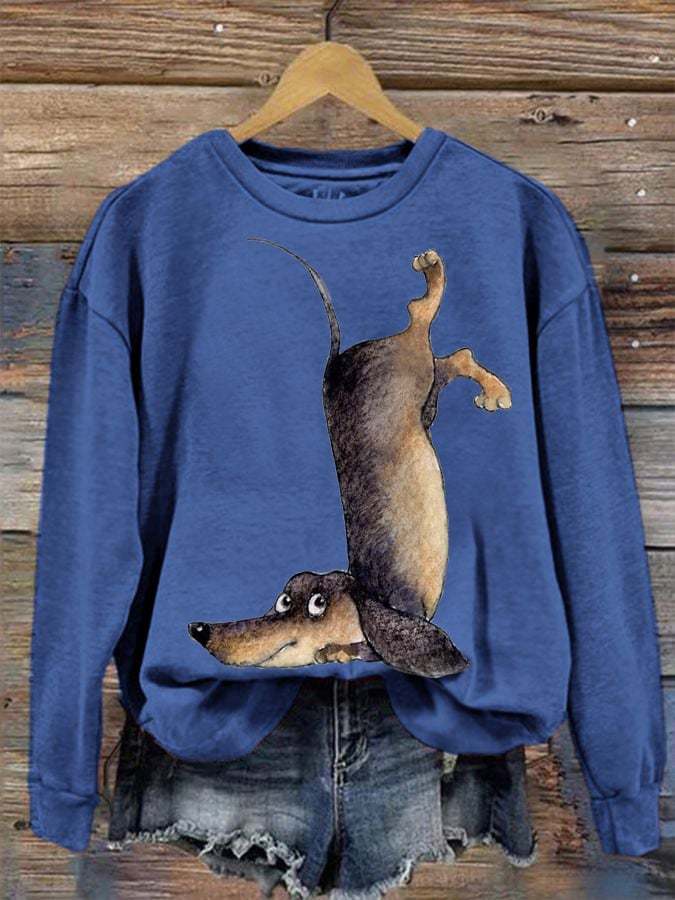 Women's Upside Down Dachshund Print Sweatshirt-carlalin