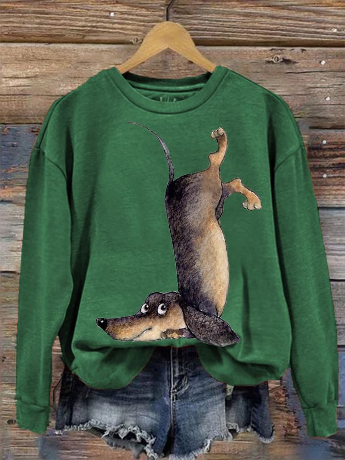 Women's Upside Down Dachshund Print Sweatshirt-carlalin