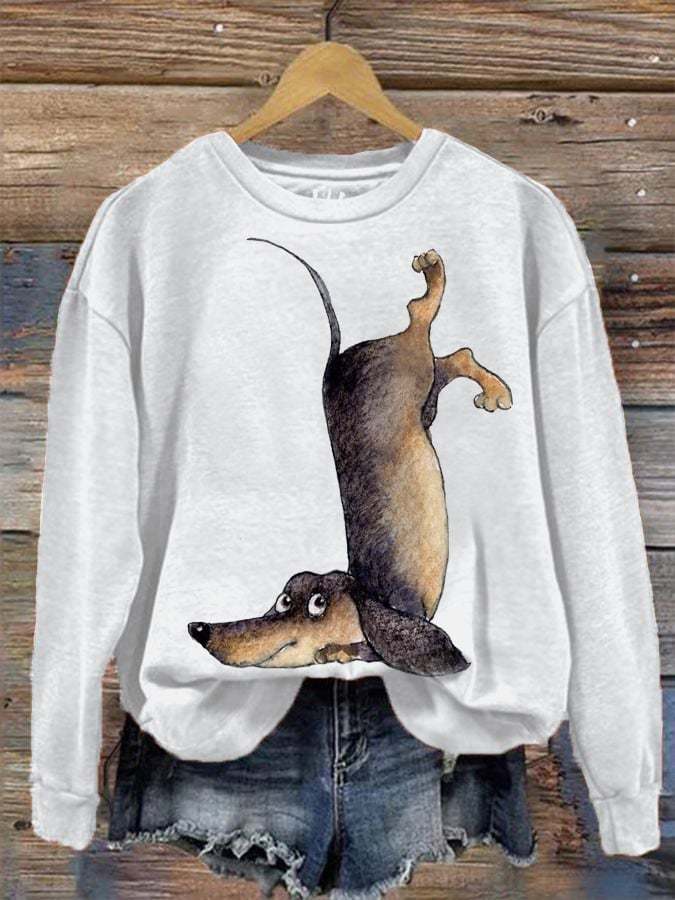Women's Upside Down Dachshund Print Sweatshirt-carlalin