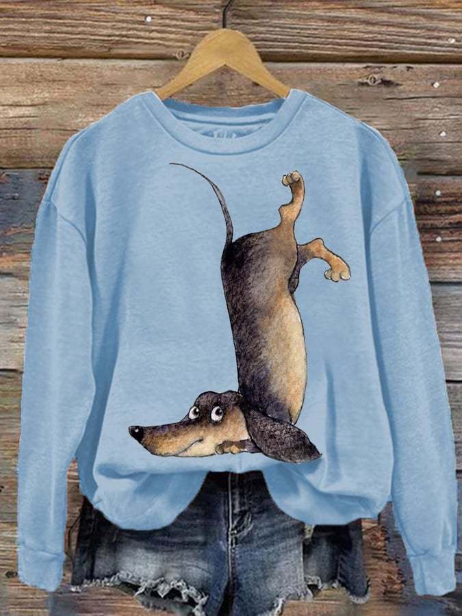 Women's Upside Down Dachshund Print Sweatshirt-carlalin