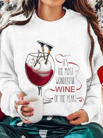 Women's Christmas It's The Most Wonderful Wine of The Year Printed Sweatshirt-carlalin