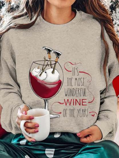 Women's Christmas It's The Most Wonderful Wine of The Year Printed Sweatshirt-carlalin