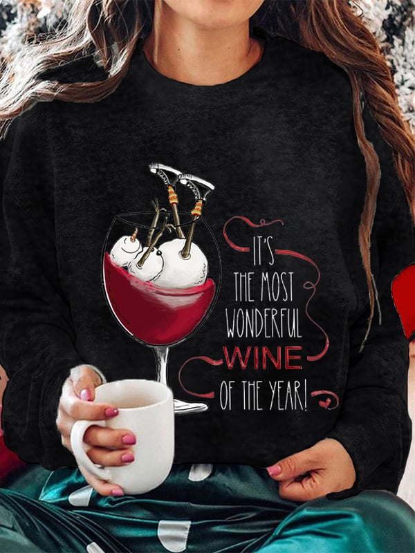 Women's Christmas It's The Most Wonderful Wine of The Year Printed Sweatshirt-carlalin
