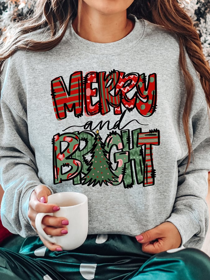 Women's Christmas Print Crew Neck Sweatshirt-carlalin