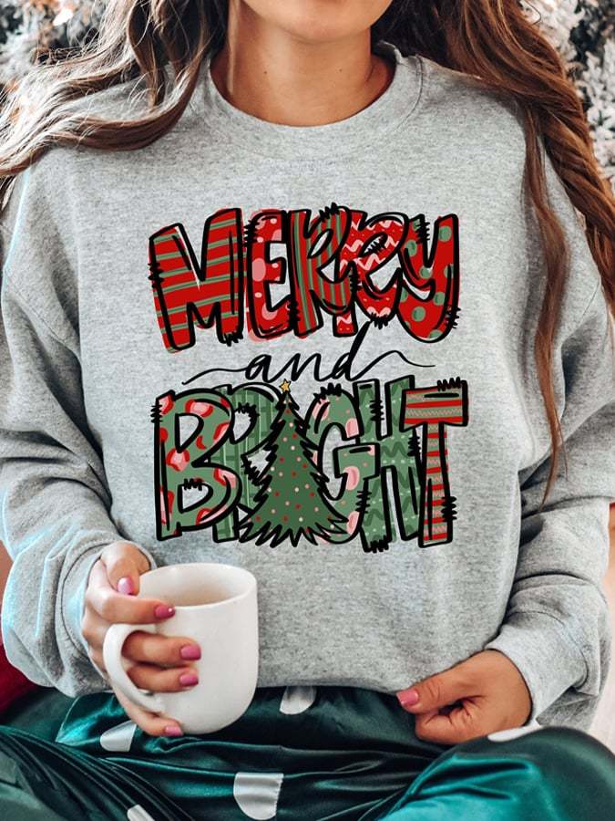 Women's Christmas Print Crew Neck Sweatshirt-carlalin