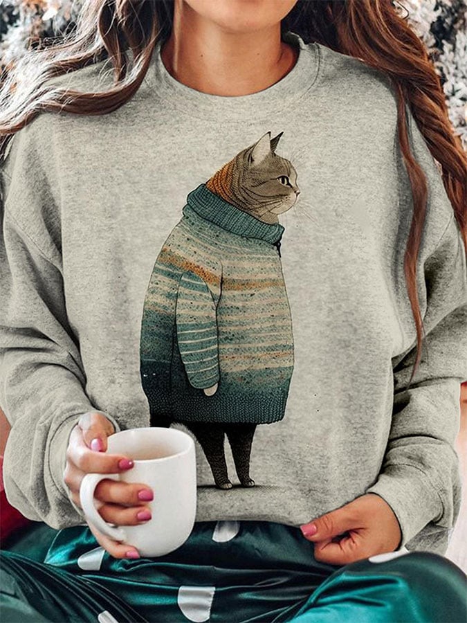 Women's Winter Cat Print Sweatshirt-carlalin