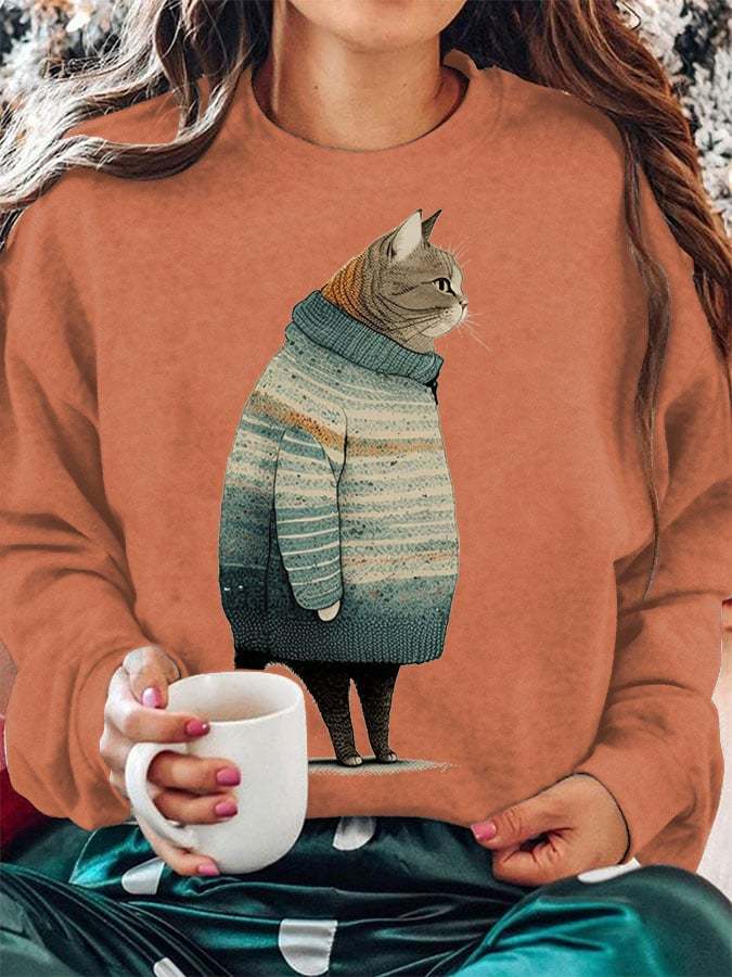 Women's Winter Cat Print Sweatshirt-carlalin