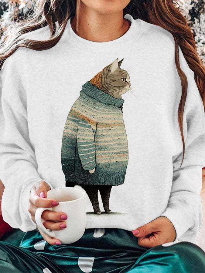 Women's Winter Cat Print Sweatshirt-carlalin