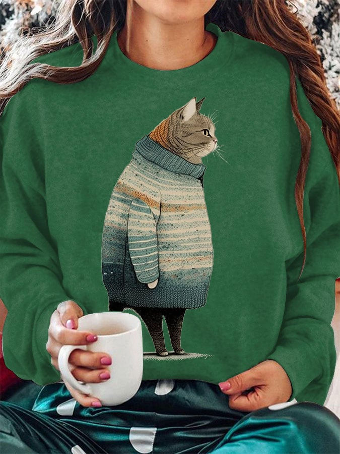 Women's Winter Cat Print Sweatshirt-carlalin