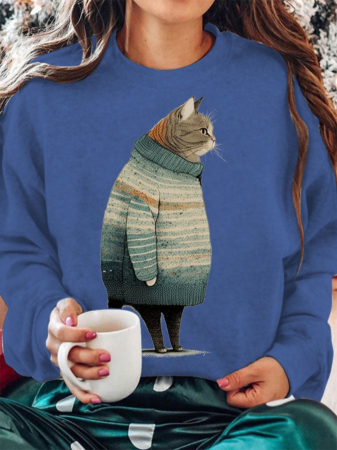 Women's Winter Cat Print Sweatshirt-carlalin