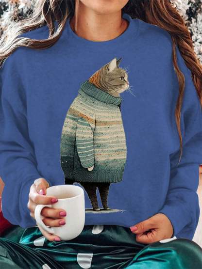 Women's Winter Cat Print Sweatshirt-carlalin