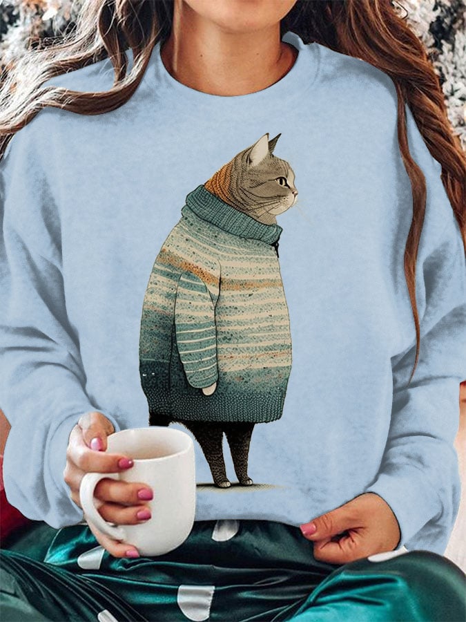 Women's Winter Cat Print Sweatshirt-carlalin