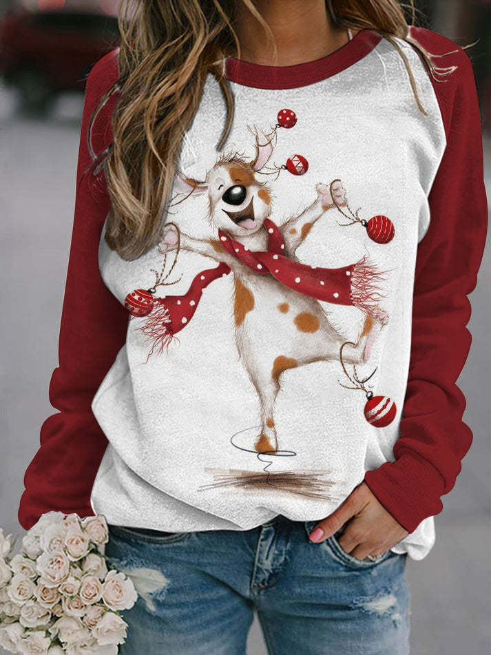 Dog Print Long Sleeve Casual Top-carlalin