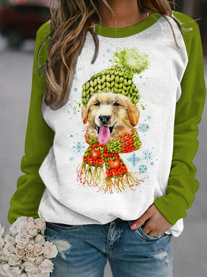 Dog Print Long Sleeve Casual Top-carlalin