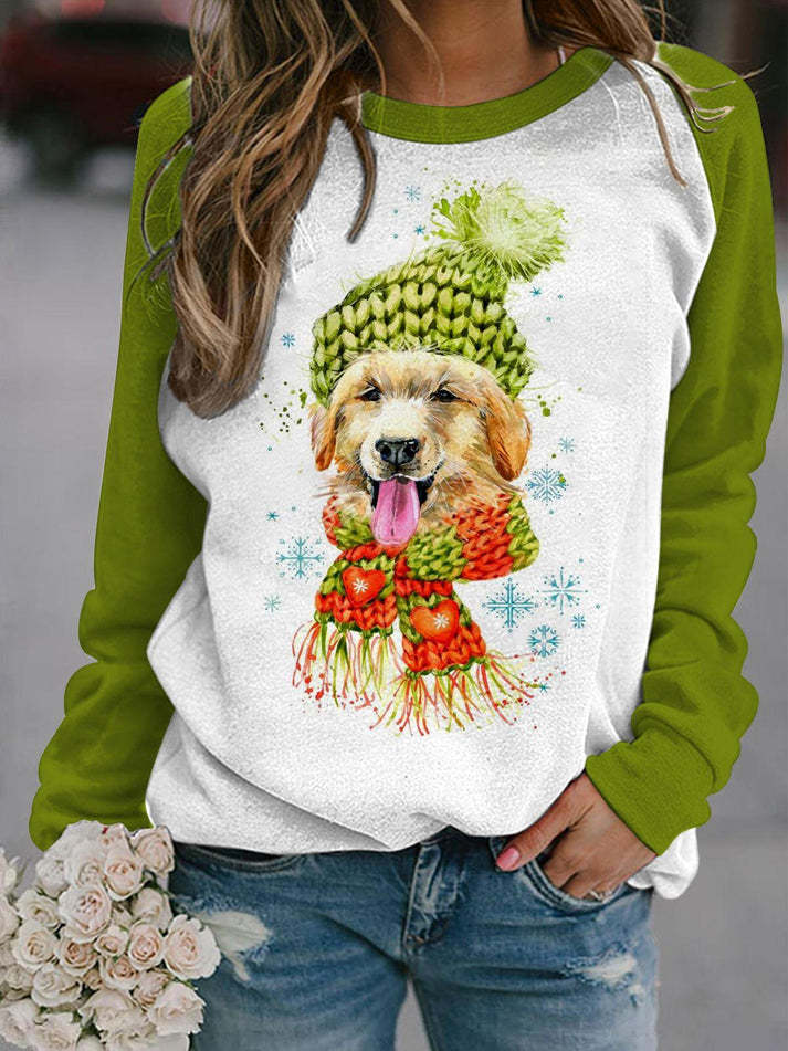 Dog Print Long Sleeve Casual Top-carlalin