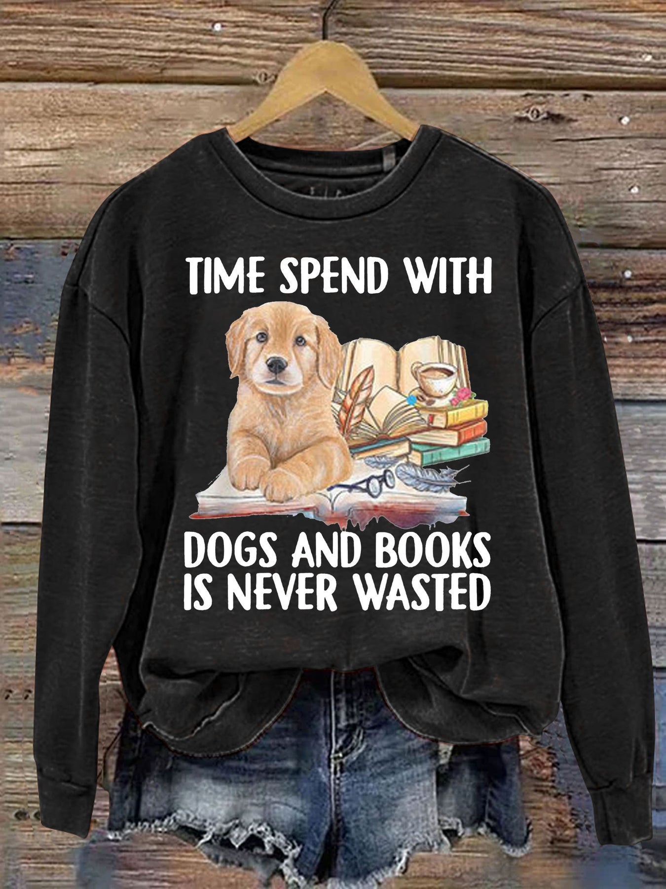 Casual Dog And Book Lover Letter Print Sweatshirt-carlalin