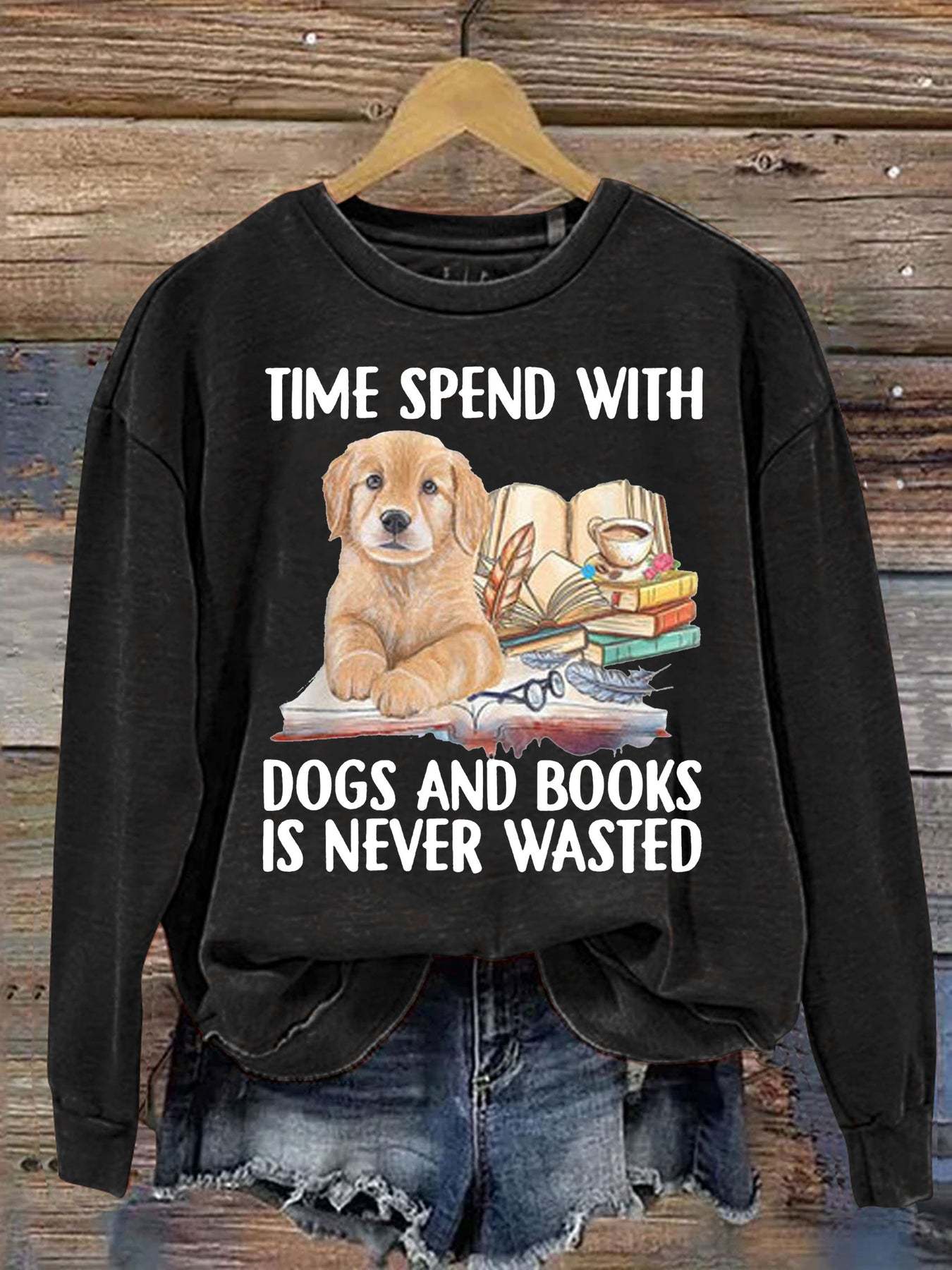 Casual Dog And Book Lover Letter Print Sweatshirt-carlalin
