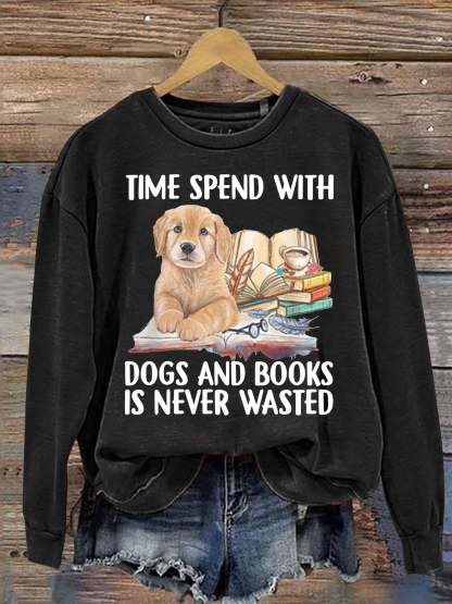 Casual Dog And Book Lover Letter Print Sweatshirt-carlalin